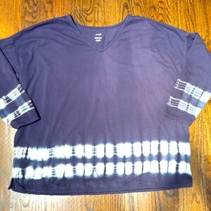 J. Jill Blue and White Boxy 3/4 Sleeve V Neck  Top